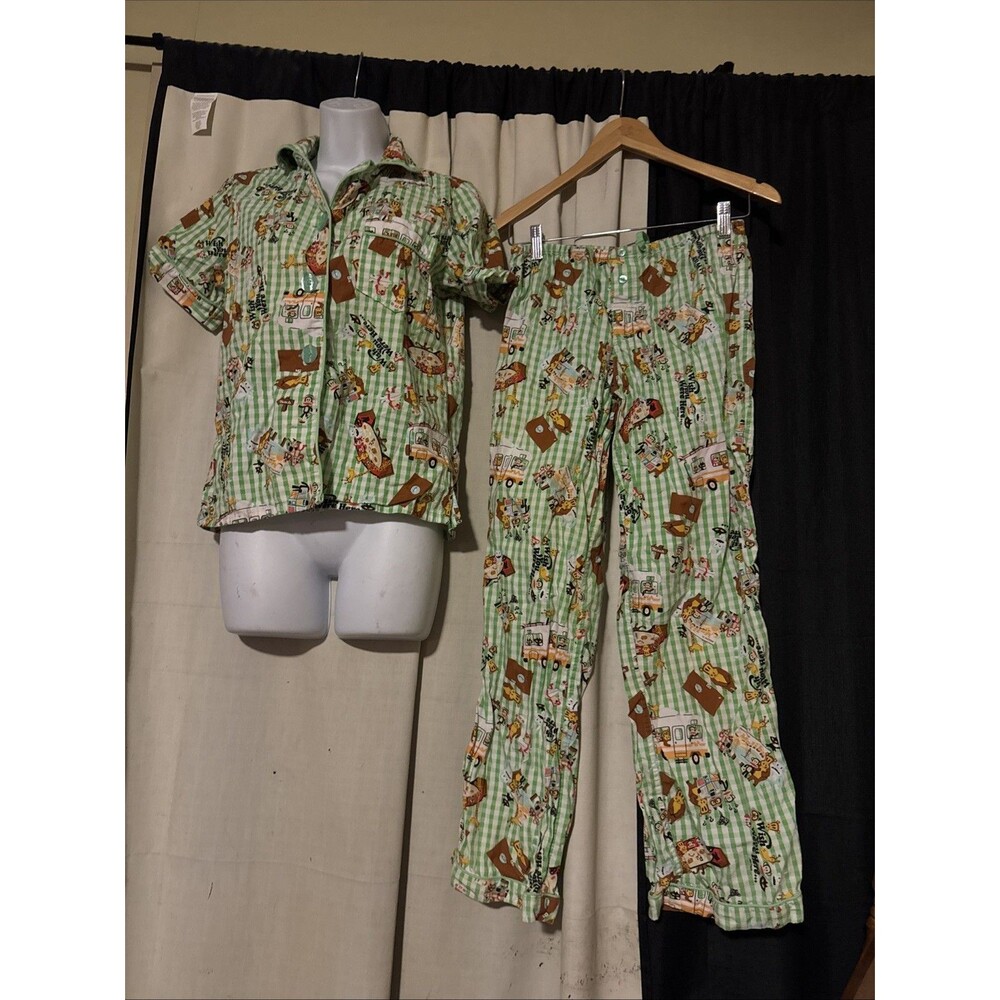 Vintage 2005 Y2K Paul Frank Pajama Set Size Small Wish You Were Here Green